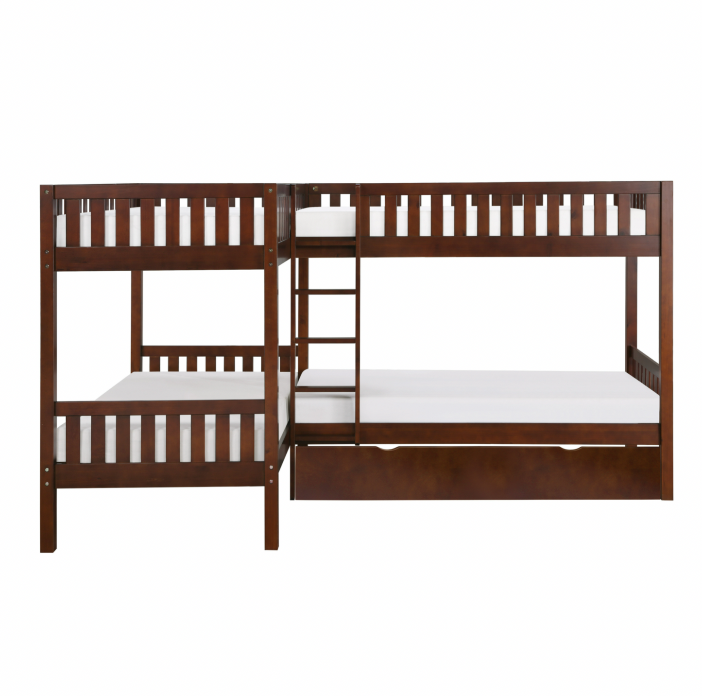 Rowe Dark Cherry Twin Corner Bunk Bed with Twin Trundle - SET | B2013CNDC-1 | B2013CNDC-2 | B2013CNDC-SL | B2013DC-R - Luna Furniture - Dallas Store