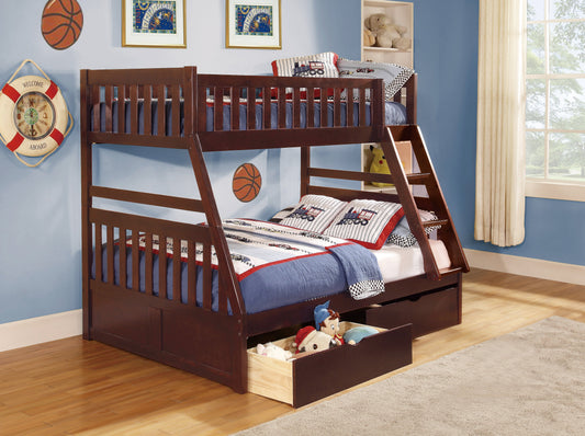 Rowe Dark Cherry Twin/Full Bunk Bed with Storage Boxes - SET | B2013TFDC-1 | B2013TFDC-2 | B2013TFDC-SL | B2013DC-T - Luna Furniture - Dallas Store