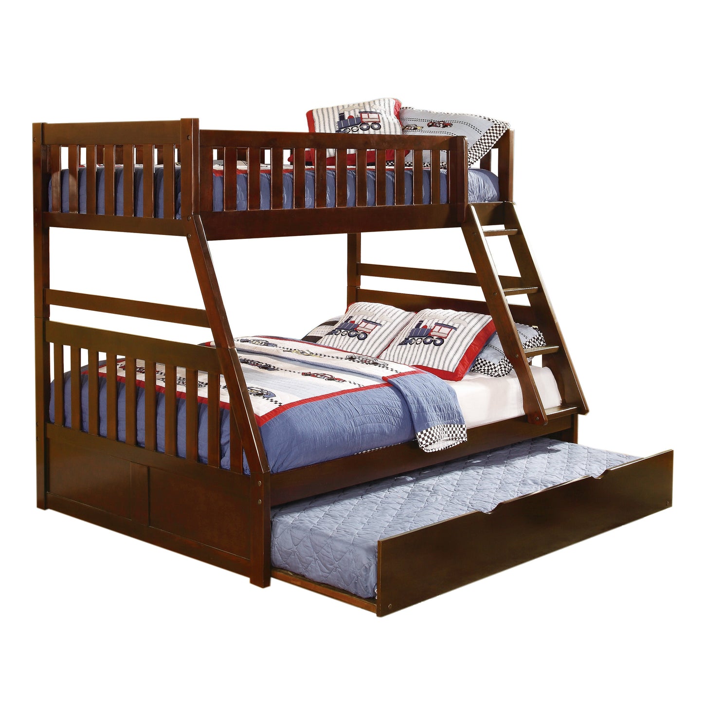 Rowe Dark Cherry Twin/Full Bunk Bed with Twin Trundle - SET | B2013TFDC-1 | B2013TFDC-2 | B2013TFDC-SL | B2013DC-R - Luna Furniture - Dallas Store