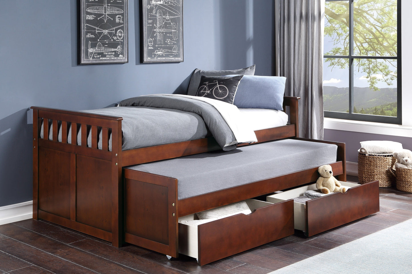 Rowe Dark Cherry Twin/Twin Bed with Storage Boxes - SET | B2013RTDC-1 | B2013RTDC-2 | B2013RTDC-SL | B2013DC-T - Luna Furniture - Dallas Store