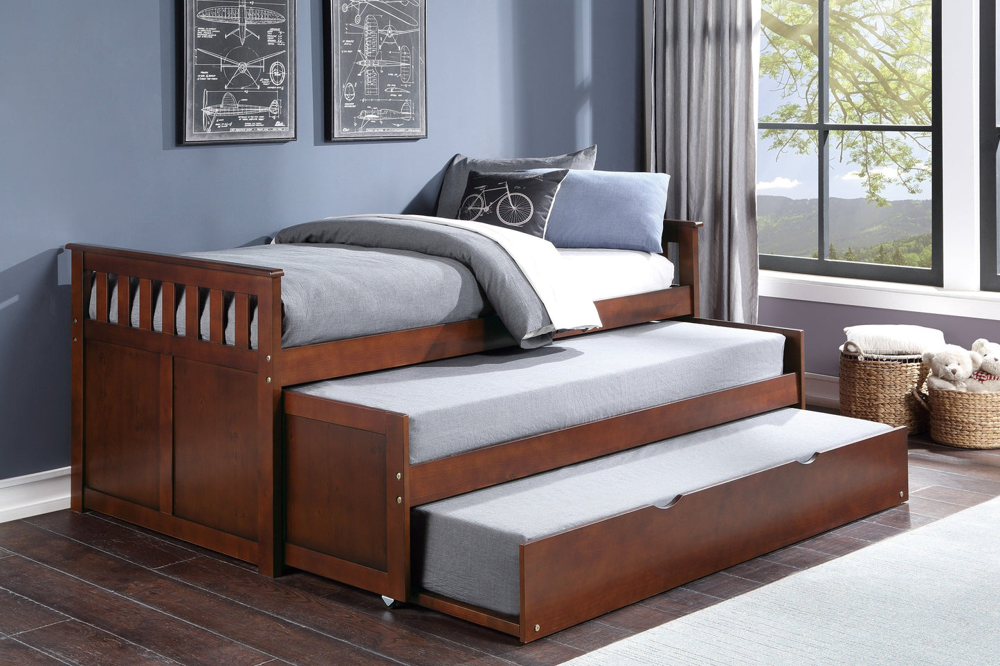 Rowe Dark Cherry Twin/Twin Bed with Twin Trundle - SET | B2013RTDC-1 | B2013RTDC-2 | B2013RTDC-SL | B2013DC-R - Luna Furniture - Dallas Store