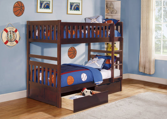 Rowe Dark Cherry Twin/Twin Bunk Bed with Storage Boxes - SET | B2013DC-1 | B2013DC-2 | B2013DC-SL | B2013DC-T - Luna Furniture - Dallas Store