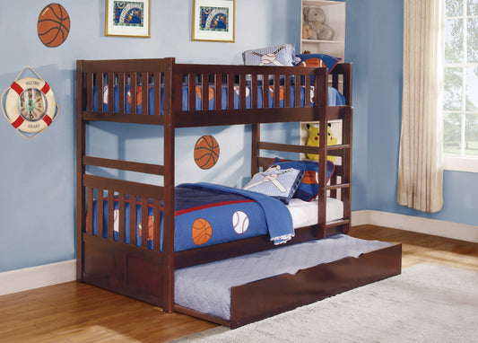 Rowe Dark Cherry Twin/Twin Bunk Bed with Twin Trundle - SET | B2013DC-1 | B2013DC-2 | B2013DC-SL | B2013DC-R - Luna Furniture - Dallas Store