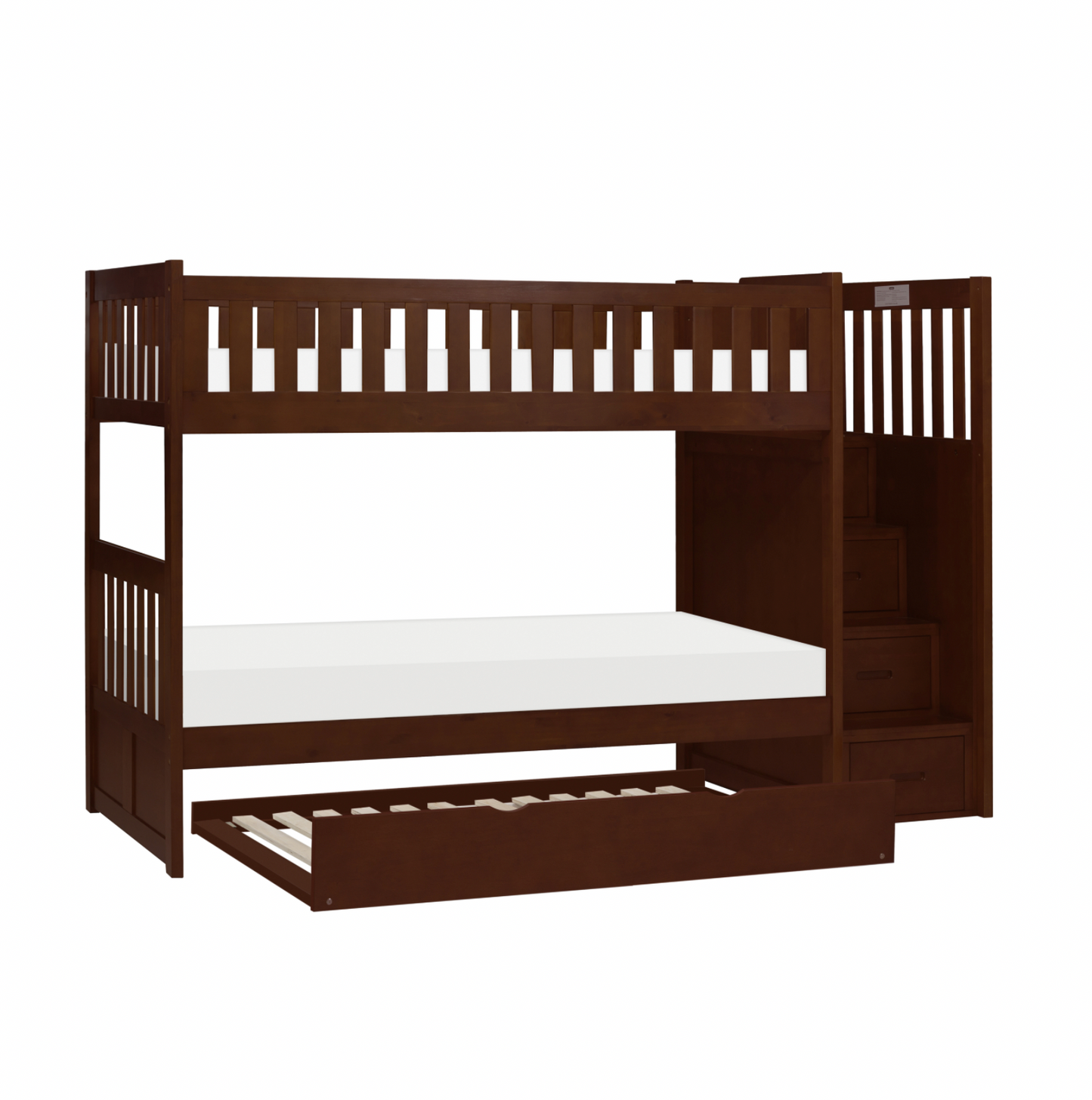 Rowe Dark Cherry Twin/Twin Step Bunk Bed with Twin Trundle - SET | B2013SBDC-1 | B2013SBDC-2 | B2013SBDC-3 | B2013SBDC-SL | B2013DC-R - Luna Furniture - Dallas Store