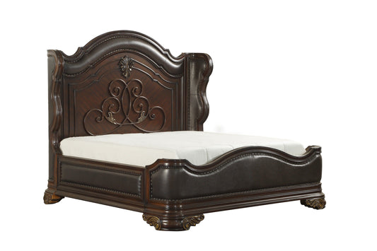 Royal Highlands Rich Cherry King Upholstered Panel Bed - SET | 1603K-1EK | 1603K-2EK | 1603-P - Luna Furniture - Dallas Store