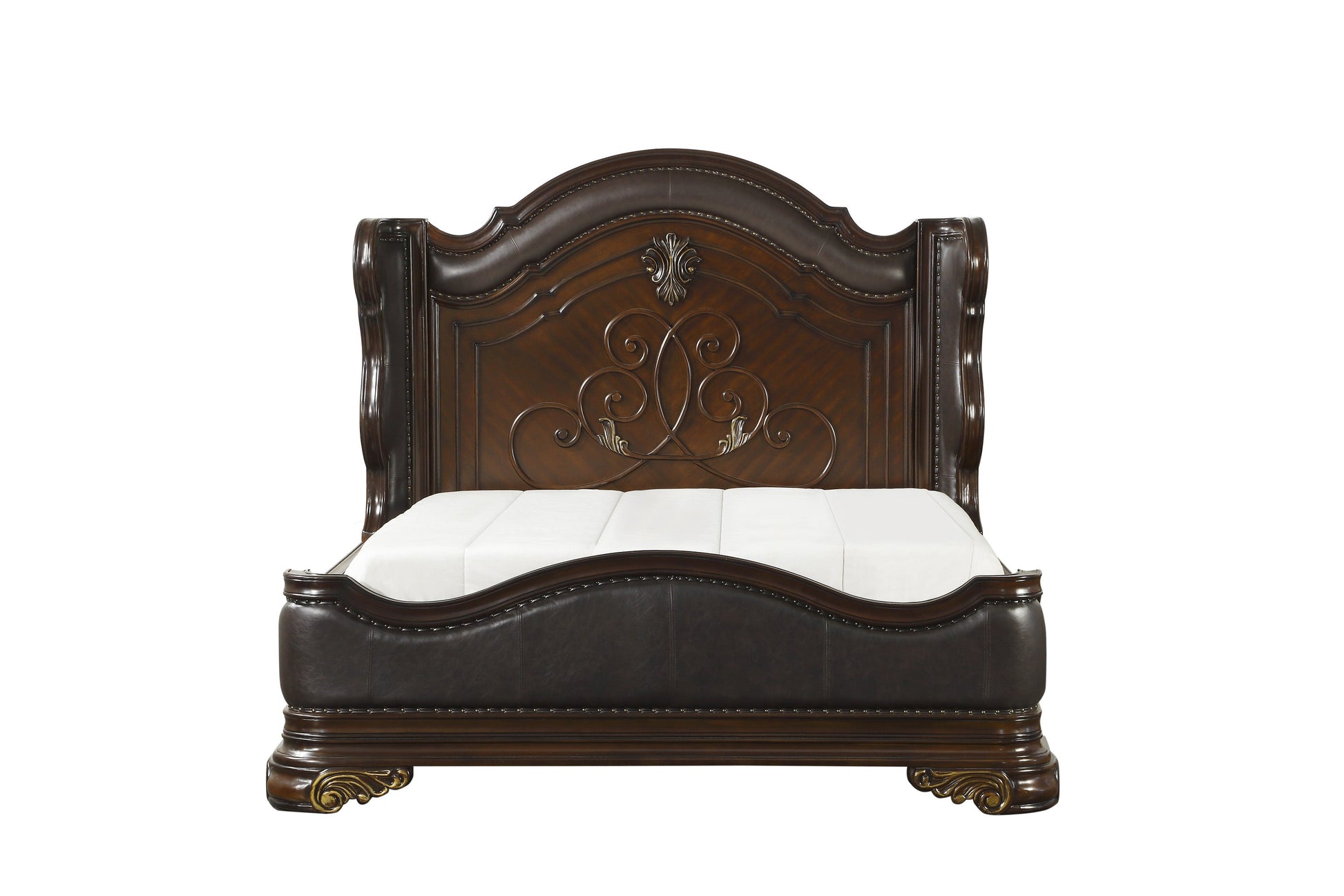 Royal Highlands Rich Cherry Queen Upholstered Panel Bed - SET | 1603-1 | 1603-2 | 1603-P - Luna Furniture - Dallas Store