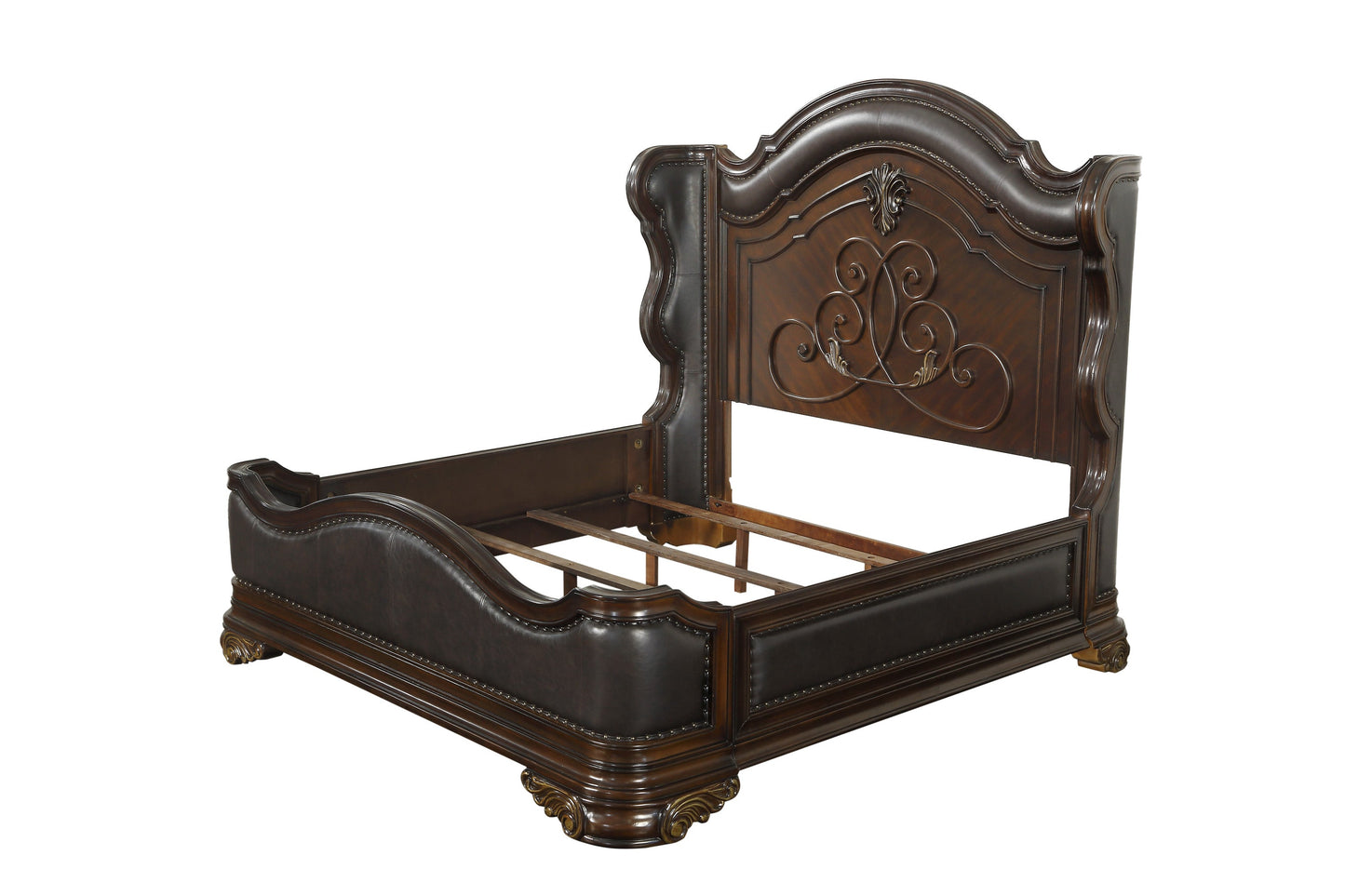 Royal Highlands Rich Cherry Upholstered Panel Bedroom Set - SET | 1603-1 | 1603-2 | 1603-P | 1603-4 | 1603-9 - Luna Furniture - Dallas Store