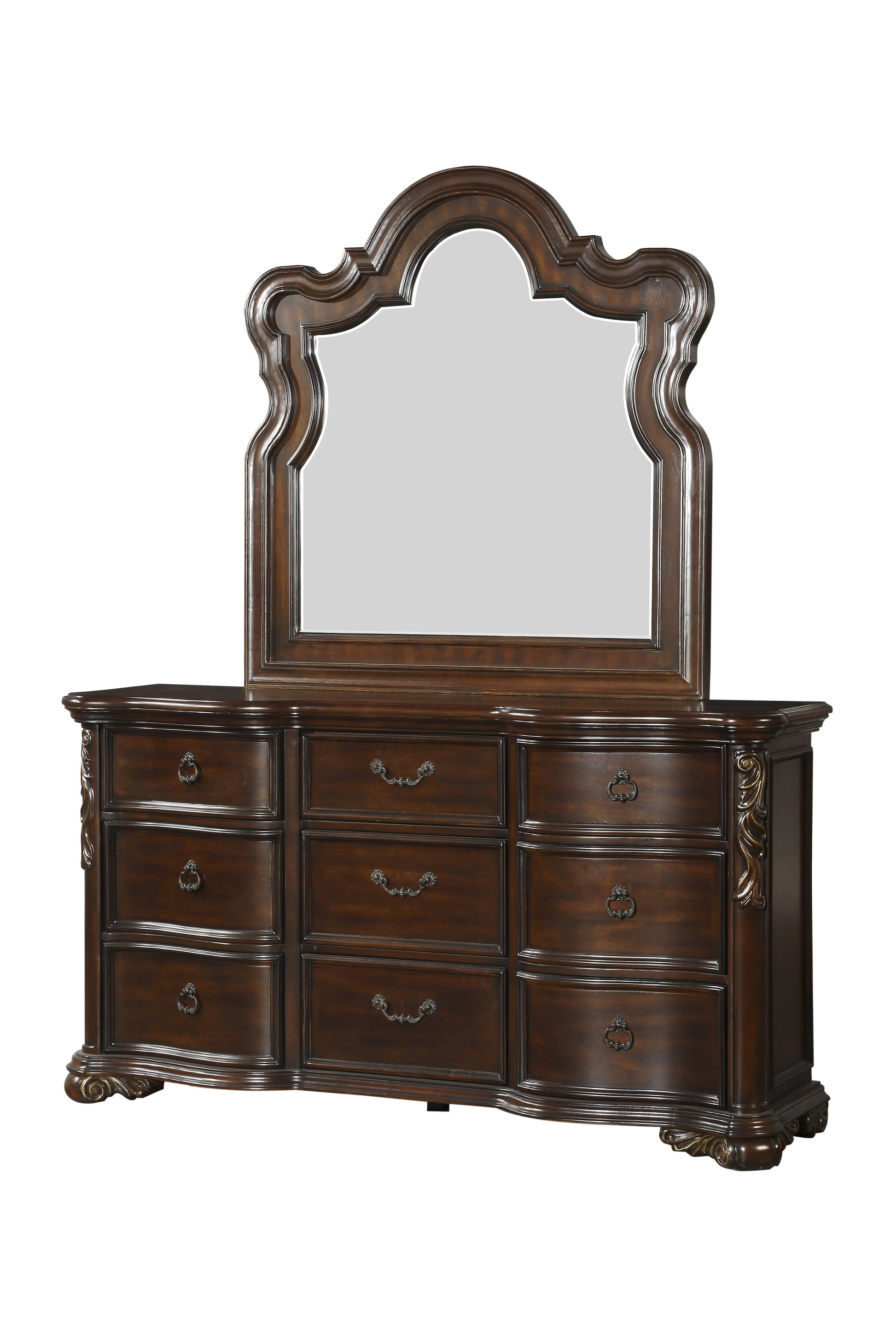 Royal Highlands Rich Cherry Upholstered Panel Bedroom Set - SET | 1603-1 | 1603-2 | 1603-P | 1603-4 | 1603-9 - Luna Furniture - Dallas Store