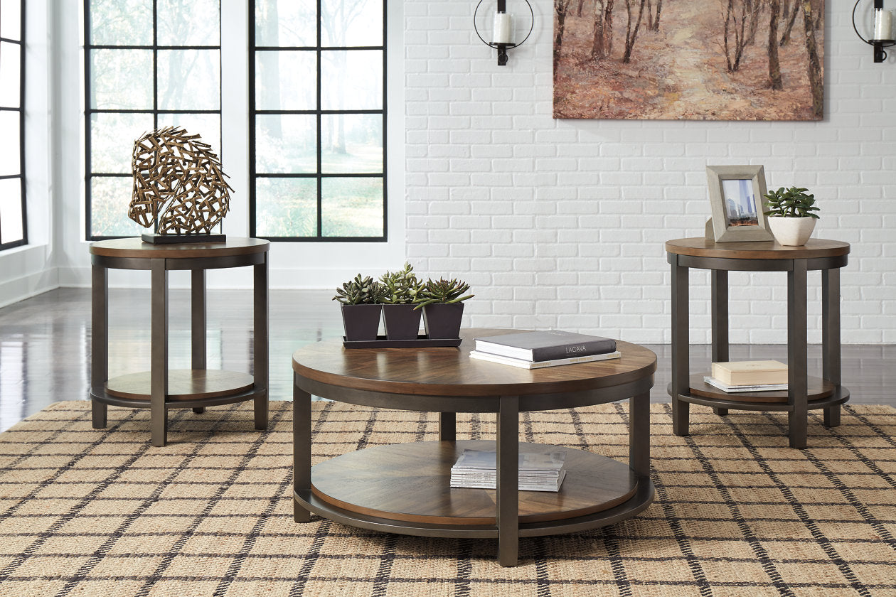 Roybeck Light Brown/Bronze Table, Set of 3 - T411-13 - Luna Furniture - Dallas Store
