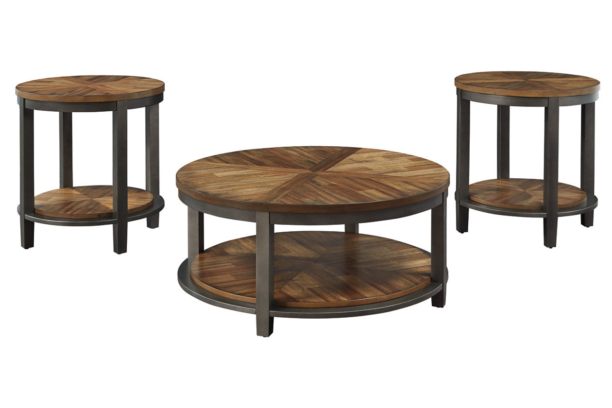 Roybeck Light Brown/Bronze Table, Set of 3 - T411-13 - Luna Furniture - Dallas Store