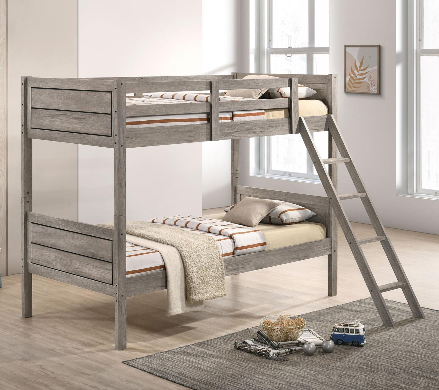 Ryder Weathered Taupe Twin over Twin Bunk Bed - 400818 - Luna Furniture - Dallas Store