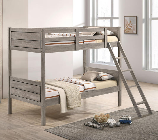 Ryder Weathered Taupe Twin over Twin Bunk Bed - 400818 - Luna Furniture - Dallas Store