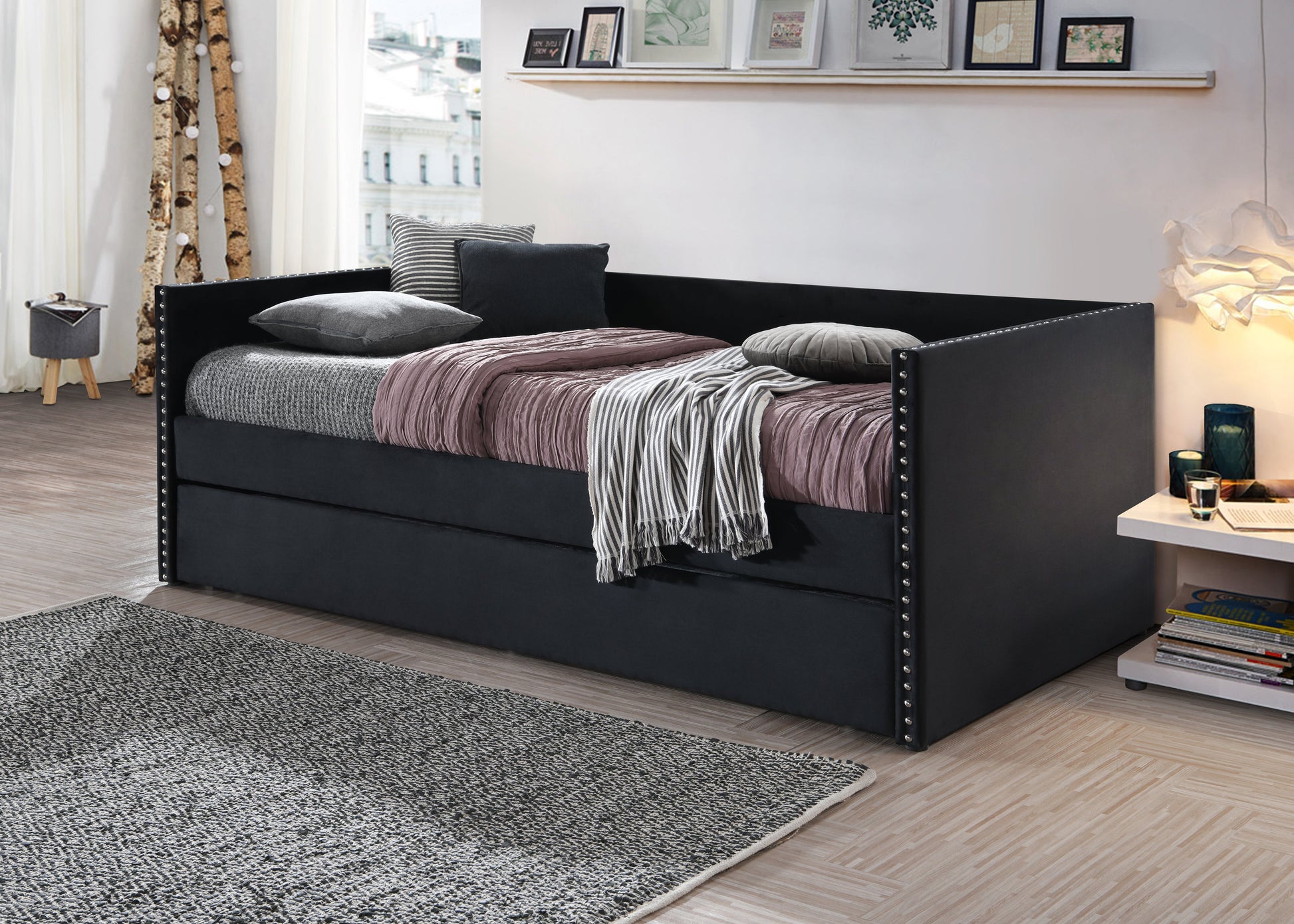 Sadie Black Velvet Twin Daybed - SET | 5321BK-ARM | 5321BK-BACK - Luna Furniture - Dallas Store