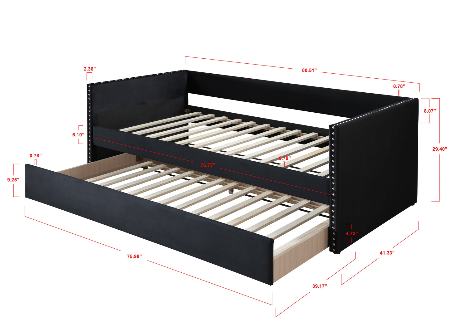 Sadie Black Velvet Twin Daybed - SET | 5321BK-ARM | 5321BK-BACK - Luna Furniture - Dallas Store