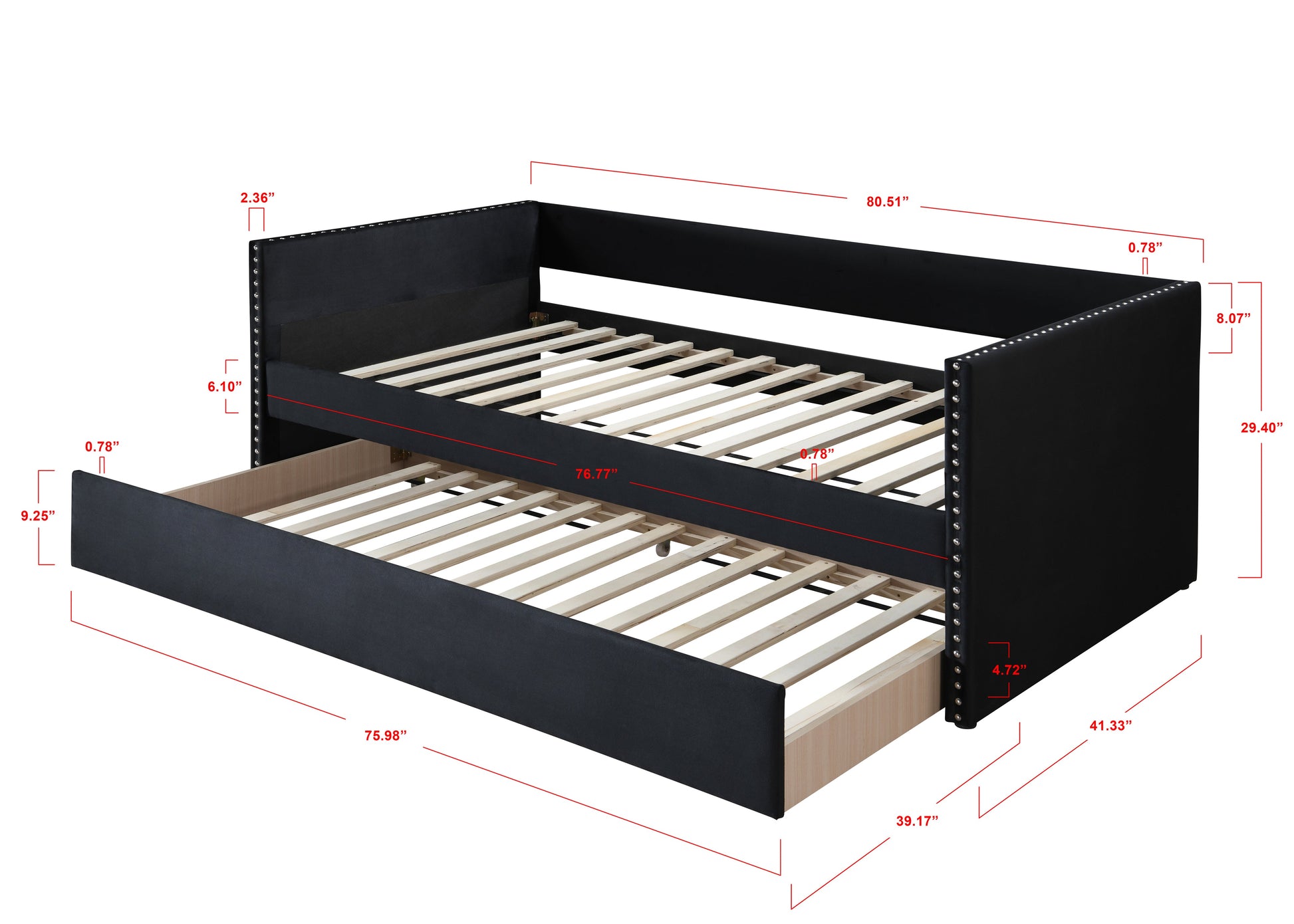 Sadie Black Velvet Twin Daybed - SET | 5321BK-ARM | 5321BK-BACK - Luna Furniture - Dallas Store