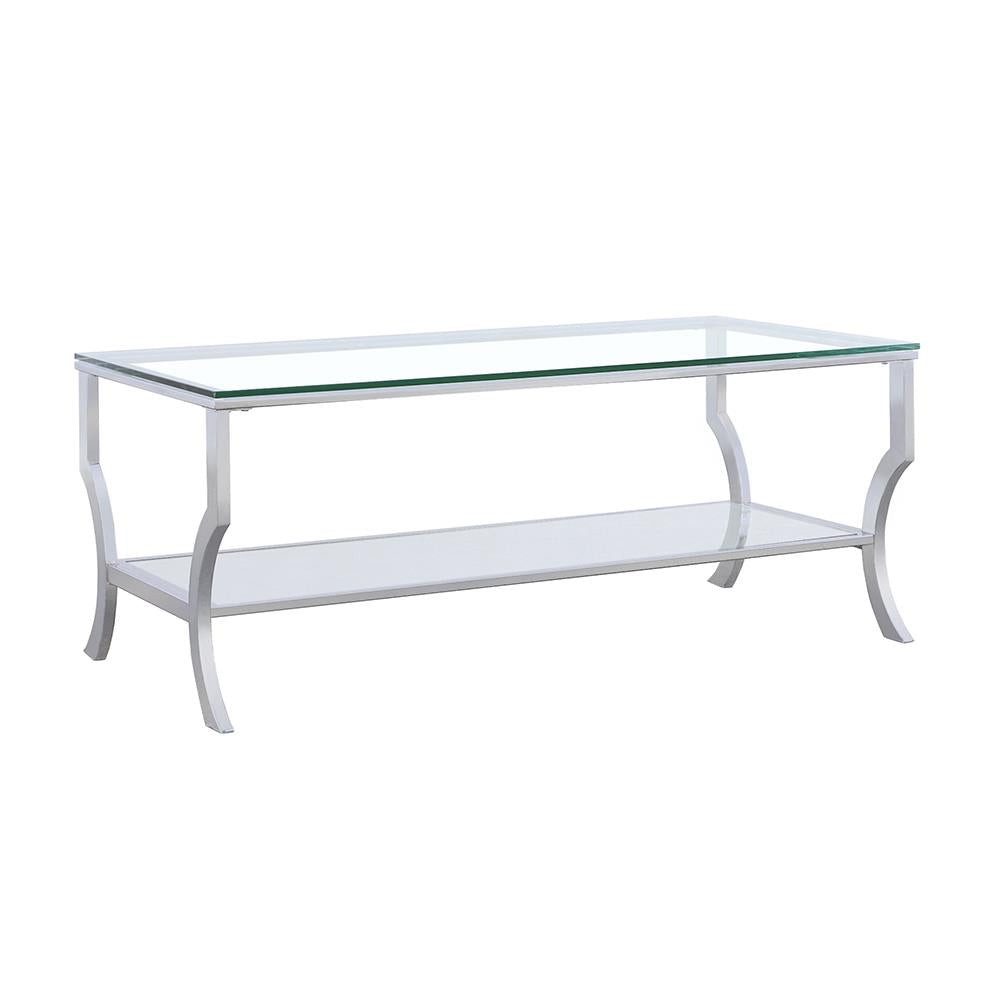 Saide Chrome Rectangular Coffee Table with Mirrored Shelf - 720338 - Luna Furniture - Dallas Store