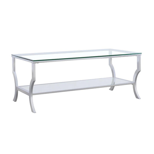 Saide Chrome Rectangular Coffee Table with Mirrored Shelf - 720338 - Luna Furniture - Dallas Store