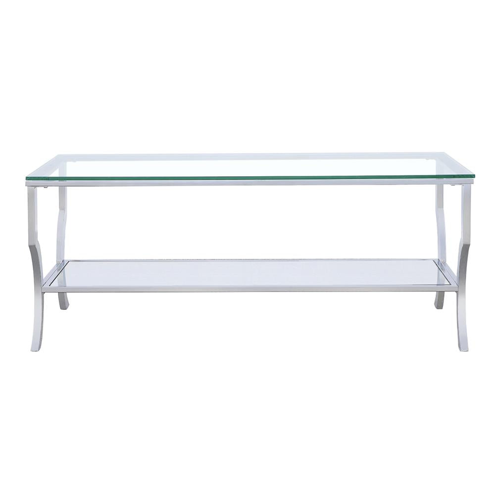 Saide Chrome Rectangular Coffee Table with Mirrored Shelf - 720338 - Luna Furniture - Dallas Store