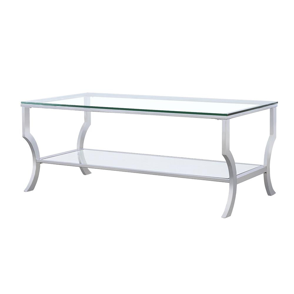 Saide Chrome Rectangular Coffee Table with Mirrored Shelf - 720338 - Luna Furniture - Dallas Store
