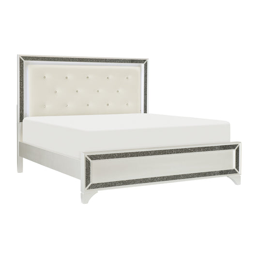 Salon White Queen LED Upholstered Panel Bed - SET | 1572W-1 | 1572W-2 | 1572W-3 - Luna Furniture - Dallas Store