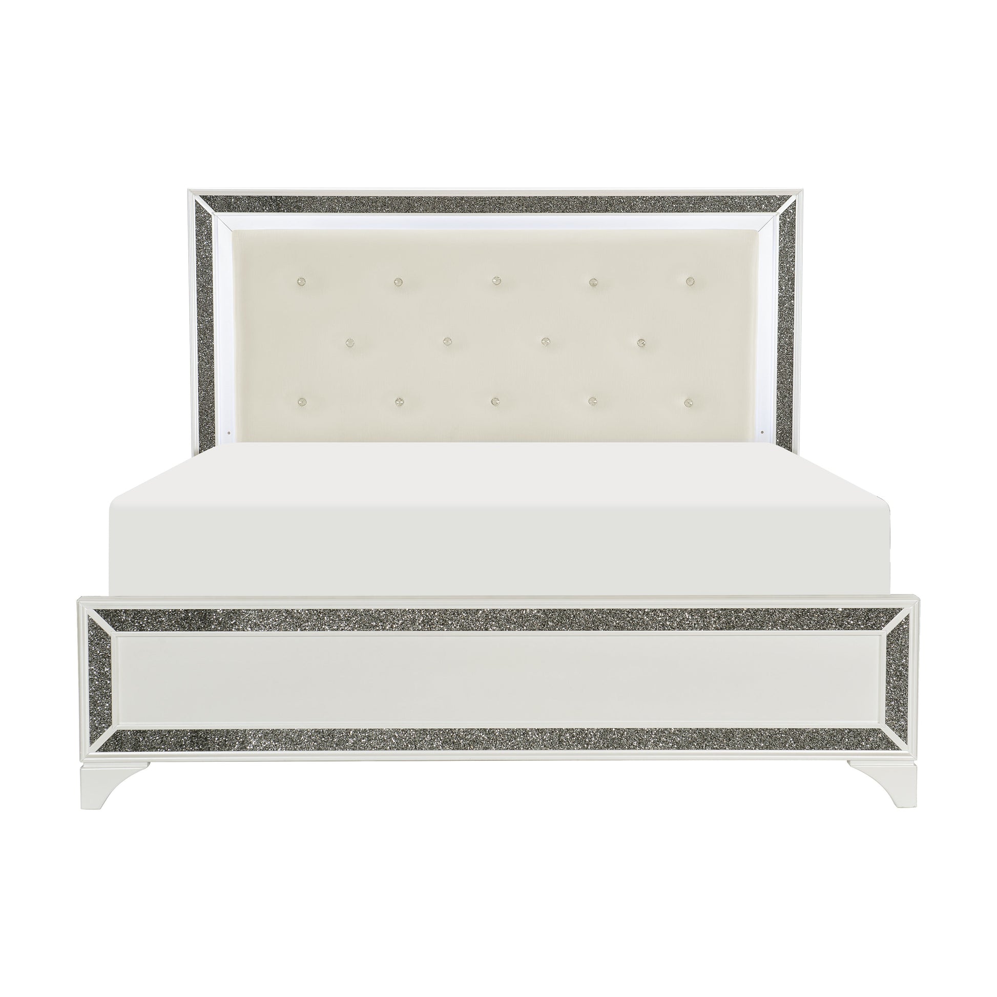 Salon White Queen LED Upholstered Panel Bed - SET | 1572W-1 | 1572W-2 | 1572W-3 - Luna Furniture - Dallas Store