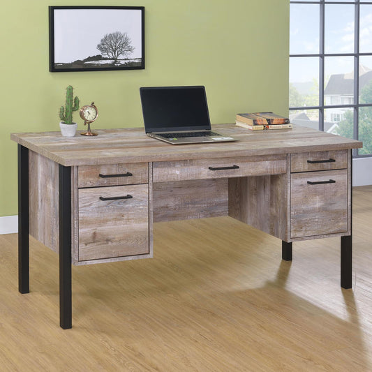 Samson Weathered Oak 4-Drawer Office Desk - 801950 - Luna Furniture - Dallas Store