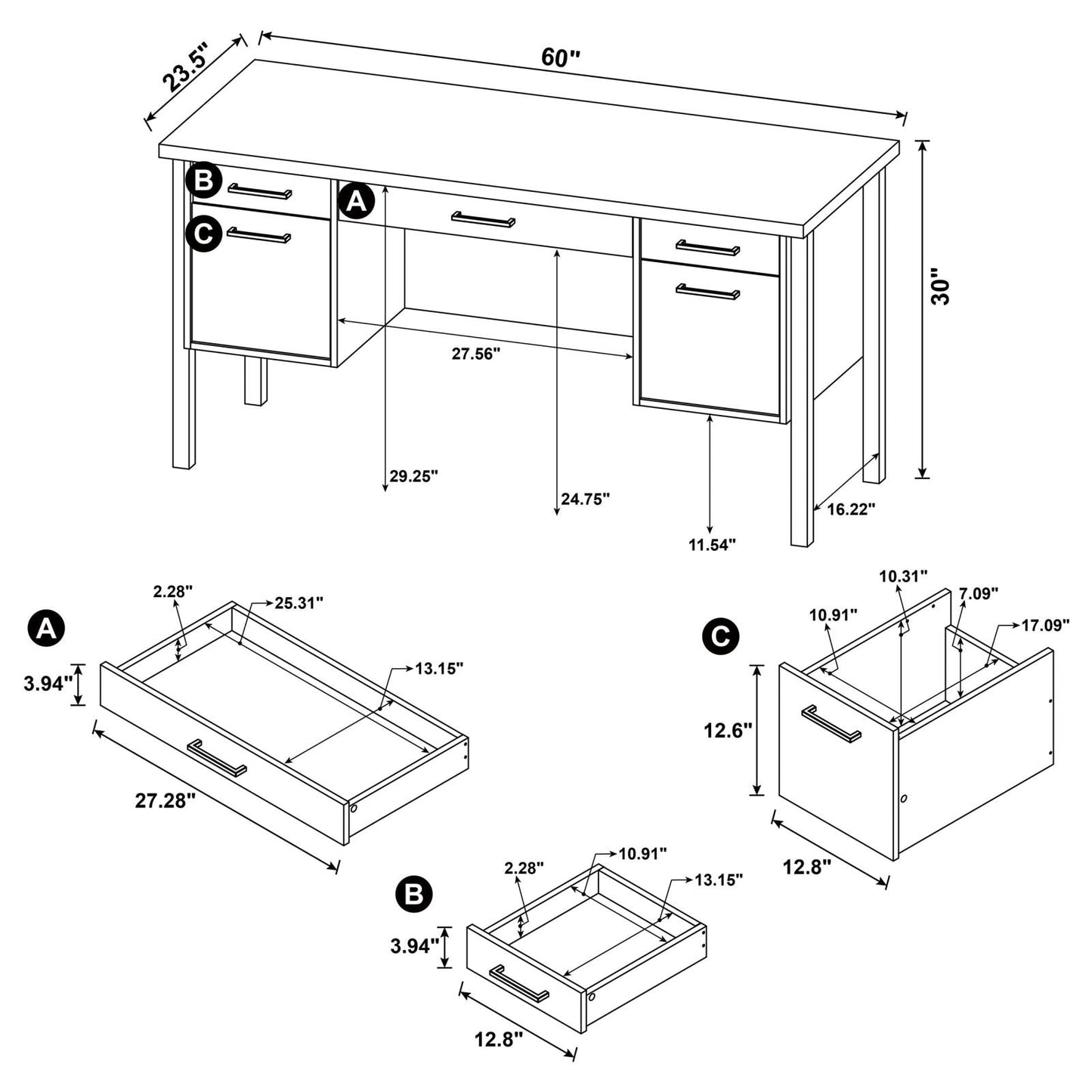 Samson Weathered Oak 4-Drawer Office Desk - 801950 - Luna Furniture - Dallas Store