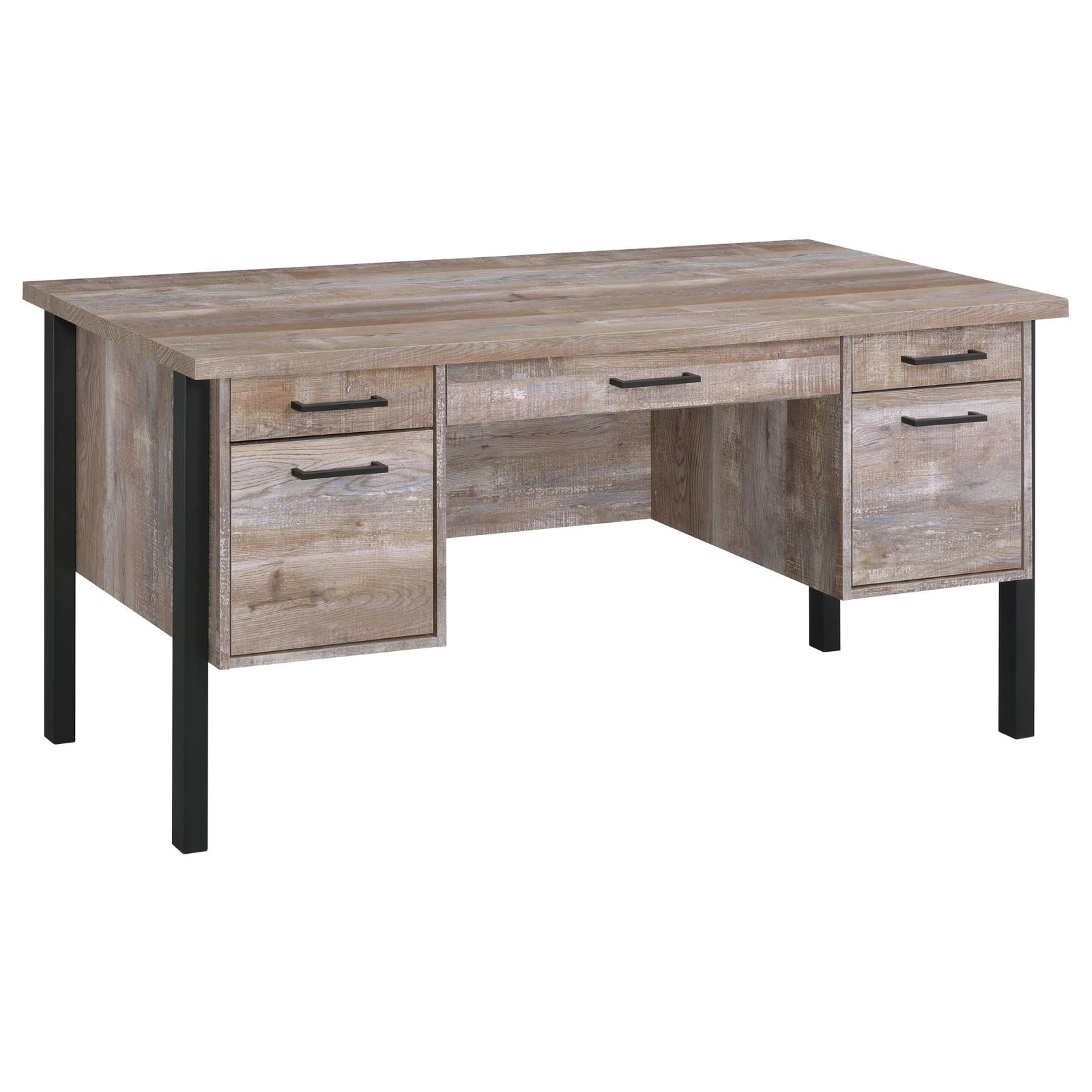 Samson Weathered Oak 4-Drawer Office Desk - 801950 - Luna Furniture - Dallas Store