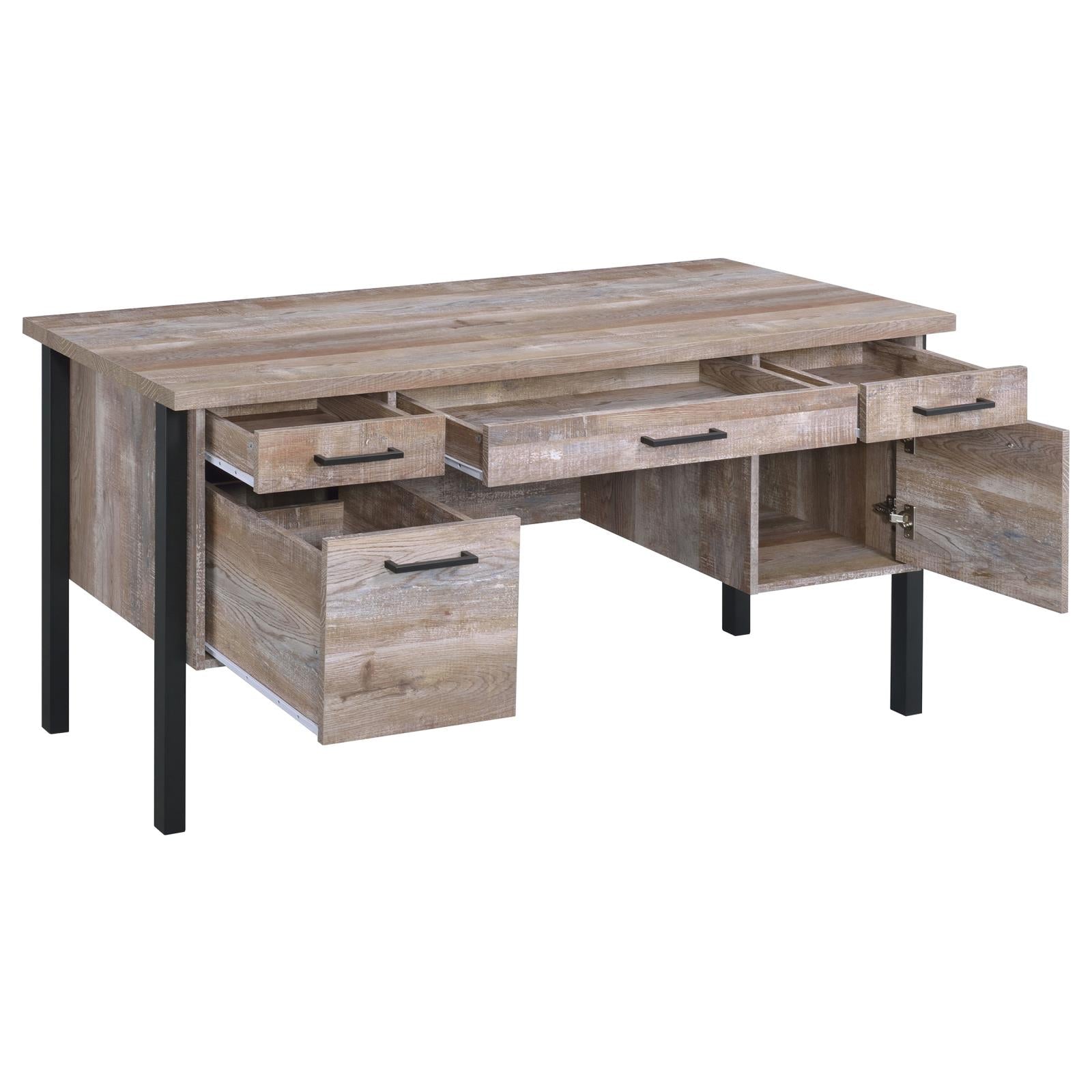 Samson Weathered Oak 4-Drawer Office Desk - 801950 - Luna Furniture - Dallas Store