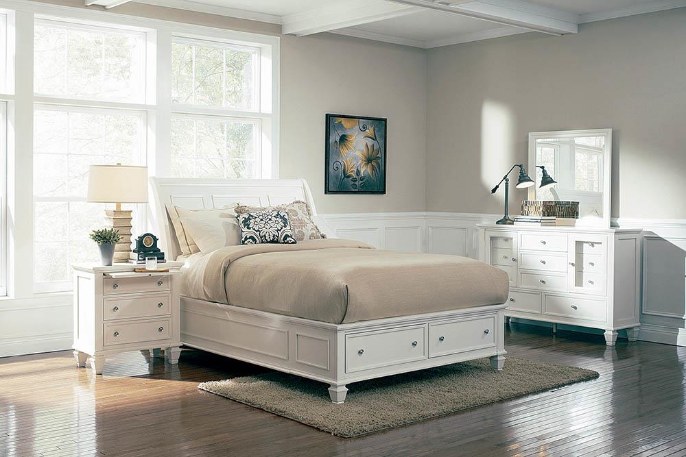 Sandy Beach Eastern King Storage Sleigh Bed White - 201309KE - Luna Furniture - Dallas Store