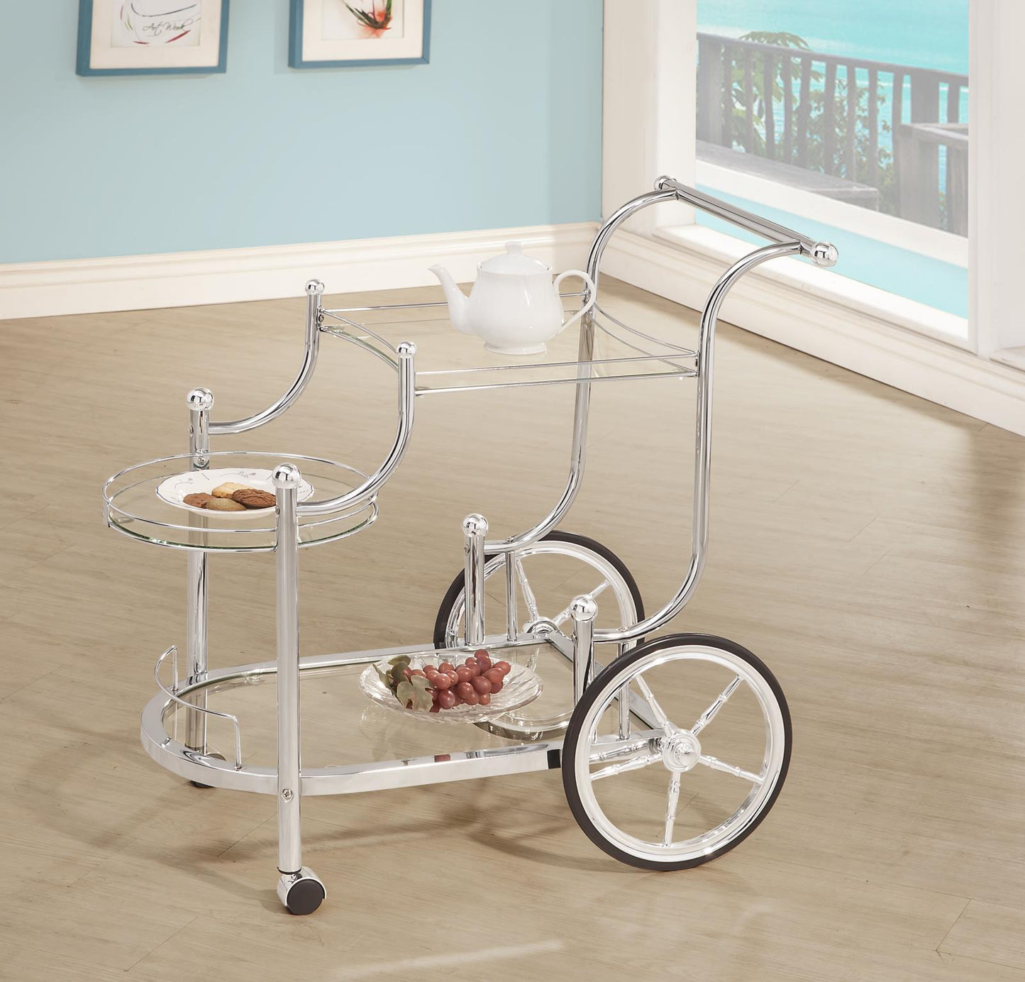Sarandon Chrome/Clear 3-Tier Serving Cart - 910076 - Luna Furniture - Dallas Store