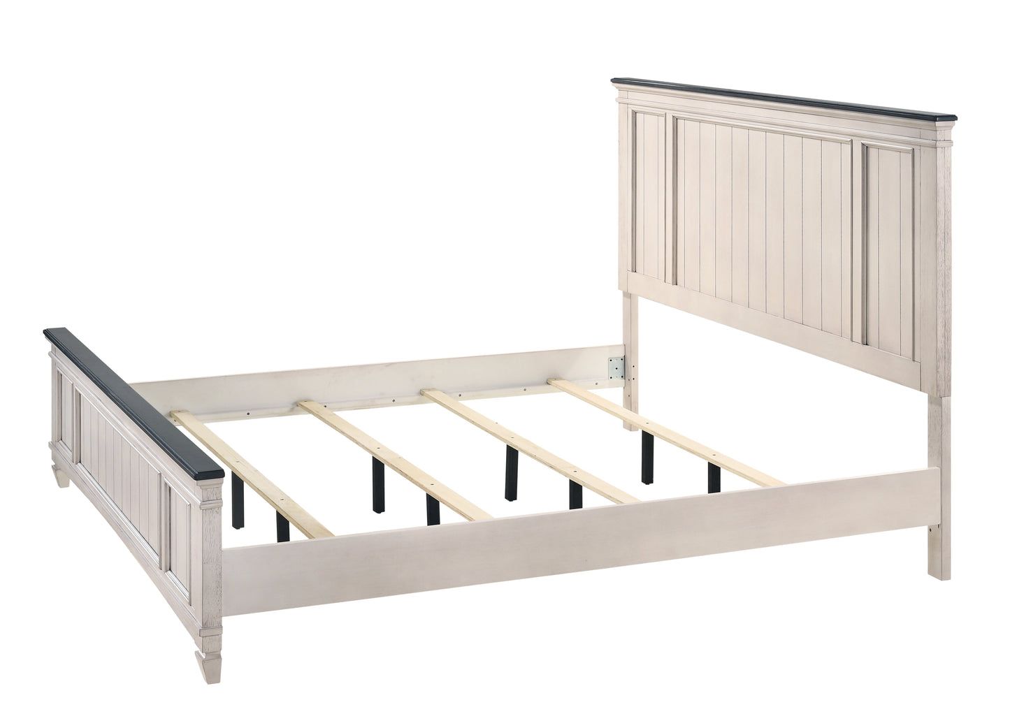 Sawyer Antique White/Brown King Panel Bed - SET | B9100-K-HBFB | B9100-KQ-RAIL - Luna Furniture - Dallas Store