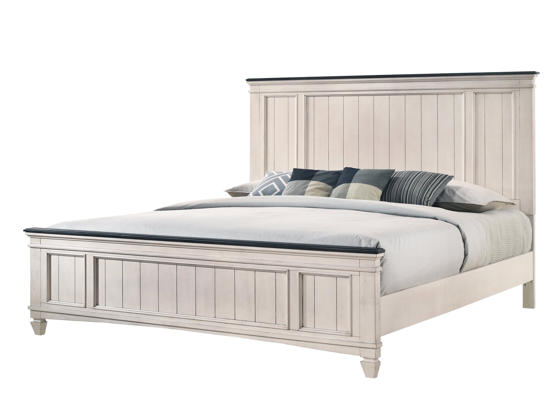 Sawyer Antique White/Brown King Panel Bed - SET | B9100-K-HBFB | B9100-KQ-RAIL - Luna Furniture - Dallas Store