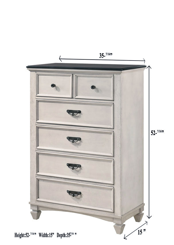 Sawyer Antique White/Brown Panel Bedroom Set - SET | B9100-K-HBFB | B9100-KQ-RAIL | B9100-1 | B9100-11 - Luna Furniture - Dallas Store