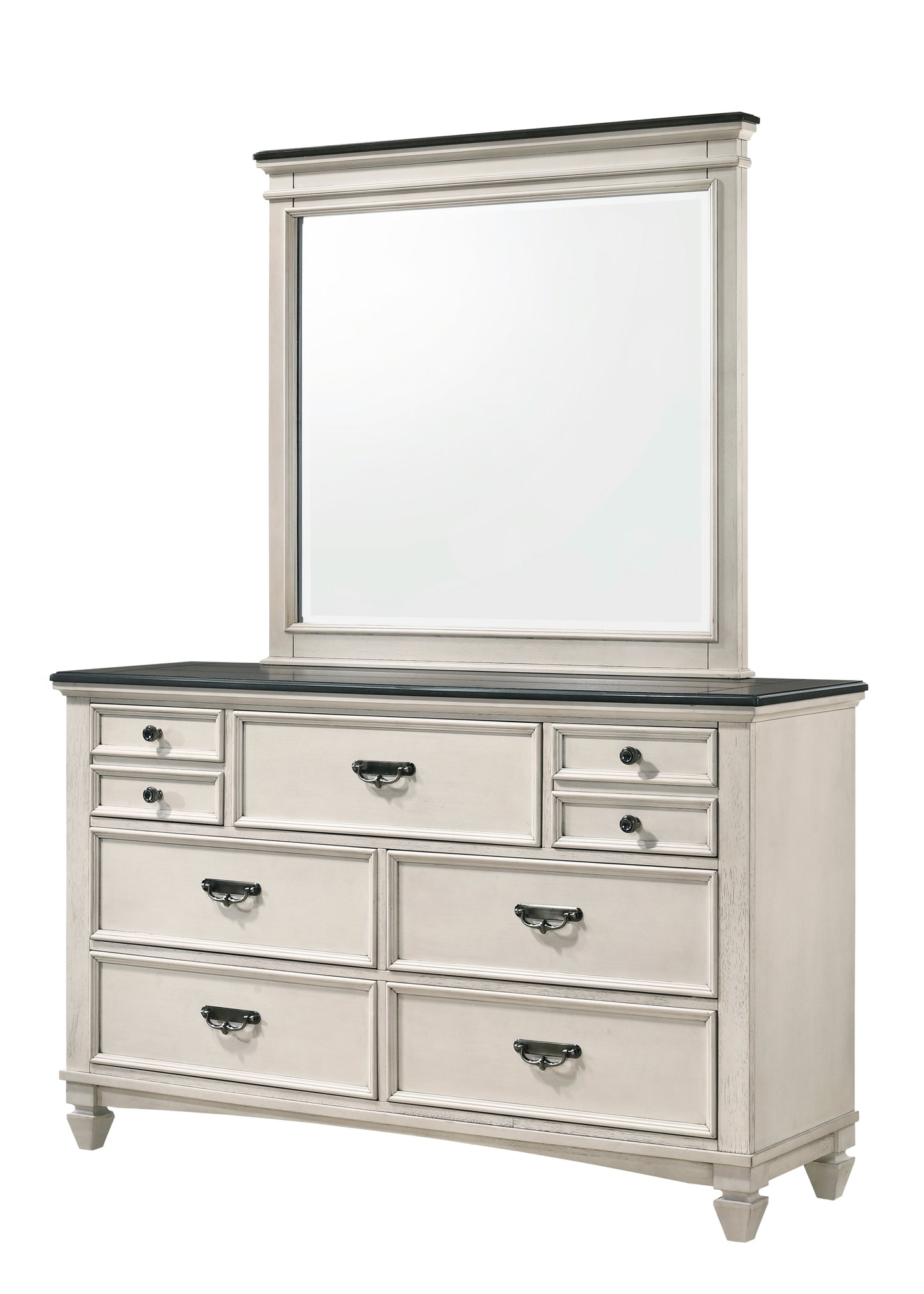 Sawyer Antique White/Brown Panel Bedroom Set - SET | B9100-K-HBFB | B9100-KQ-RAIL | B9100-1 | B9100-11 - Luna Furniture - Dallas Store
