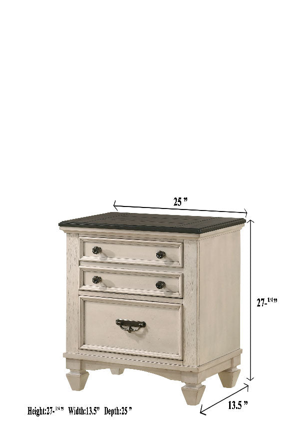 Sawyer Antique White/Brown Panel Bedroom Set - SET | B9100-K-HBFB | B9100-KQ-RAIL | B9100-1 | B9100-11 - Luna Furniture - Dallas Store