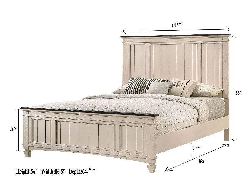 Sawyer Antique White/Brown Panel Bedroom Set - SET | B9100-K-HBFB | B9100-KQ-RAIL | B9100-1 | B9100-11 - Luna Furniture - Dallas Store