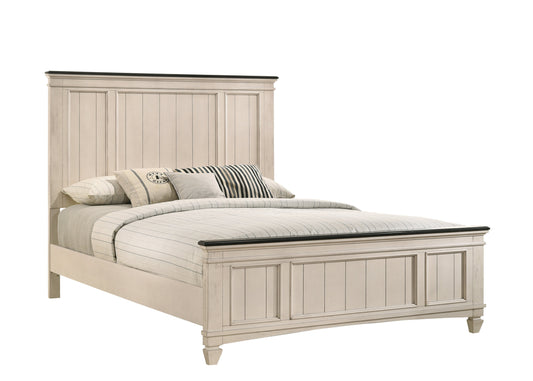 Sawyer Antique White/Brown Queen Panel Bed - SET | B9100-Q-HBFB | B9100-KQ-RAIL - Luna Furniture - Dallas Store