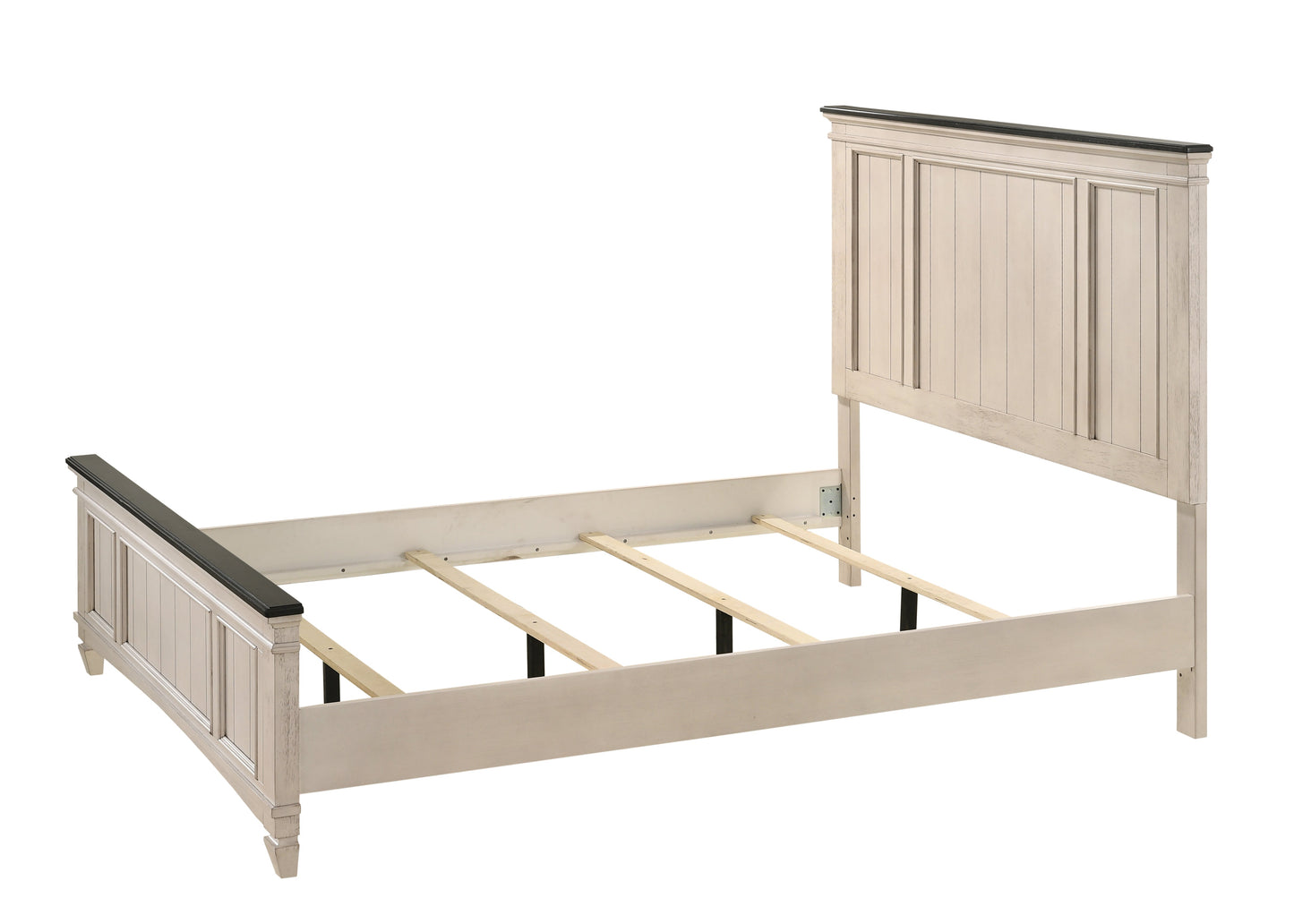 Sawyer Antique White/Brown Queen Panel Bed - SET | B9100-Q-HBFB | B9100-KQ-RAIL - Luna Furniture - Dallas Store