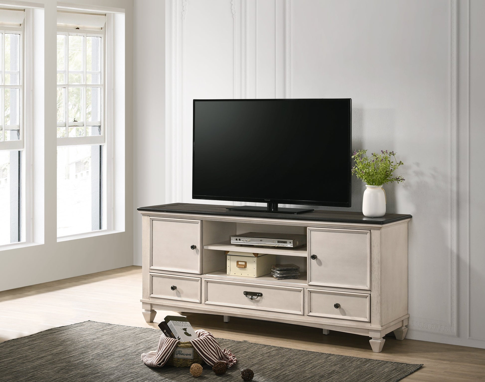 Saywer Antique 68" White/Brown TV Stand - B9100-7 - Luna Furniture - Dallas Store