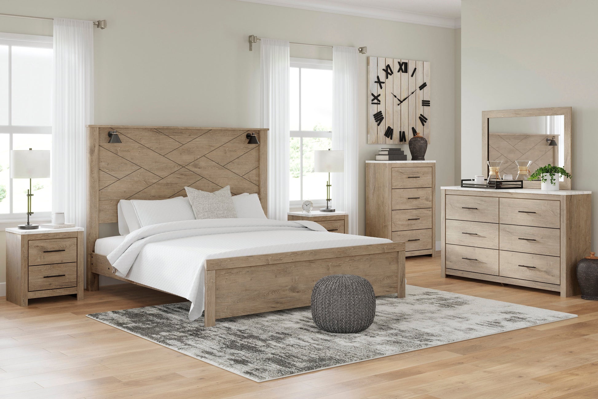 Senniberg Light Brown/White Lighted Panel Bedroom Set - SET | B1191-56 | B1191-58 | B1191-99 | B1191-31 | B1191-36 | B1191-92 | B1191-44 - Luna Furniture - Dallas Store