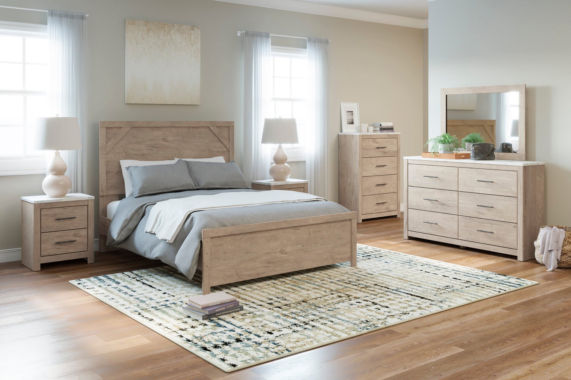 Senniberg Light Brown/White Panel Bedroom Set - SET | B1191-72 | B1191-97 | B1191-31 | B1191-36 | B1191-92 | B1191-44 - Luna Furniture - Dallas Store