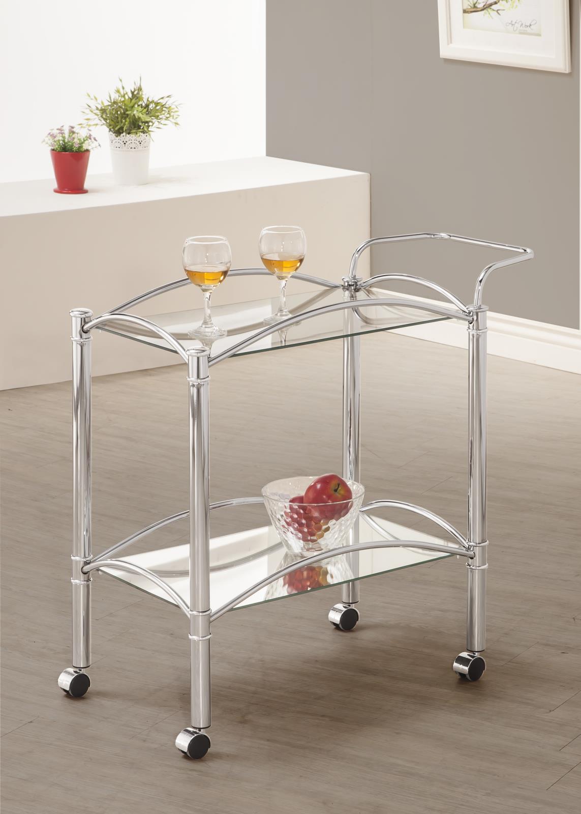 Shadix Chrome/Clear 2-Tier Serving Cart with Glass Top - 910077 - Luna Furniture - Dallas Store