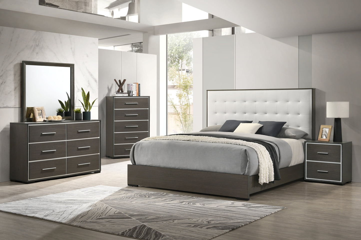 Sharpe Brown Queen Upholstered Panel Bed - SET | B4100-Q-HB | B4100-Q-FB | B4100-KQ-RAIL | - Luna Furniture - Dallas Store