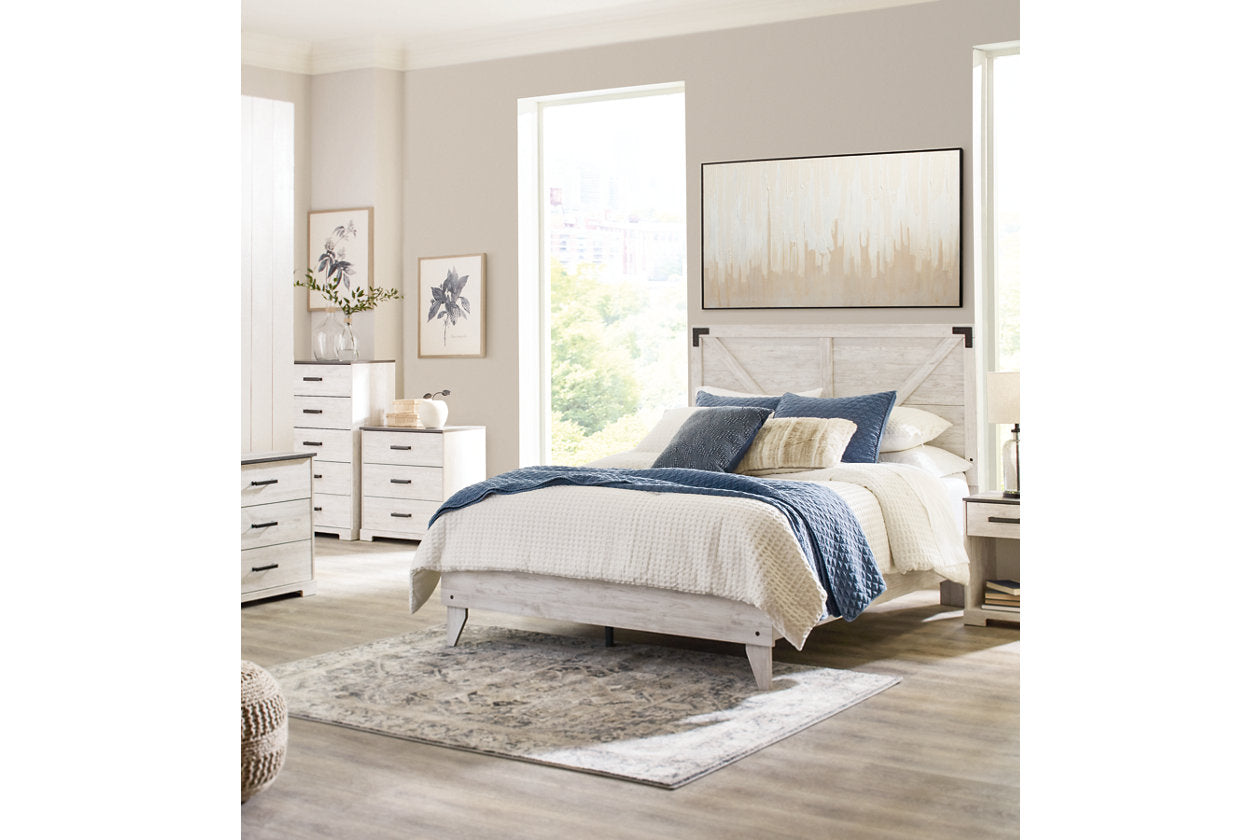 Shawburn White/Dark Charcoal Gray Queen Crossbuck Panel Platform Bed - SET | EB4121-113 | EB4121-157 - Luna Furniture - Dallas Store