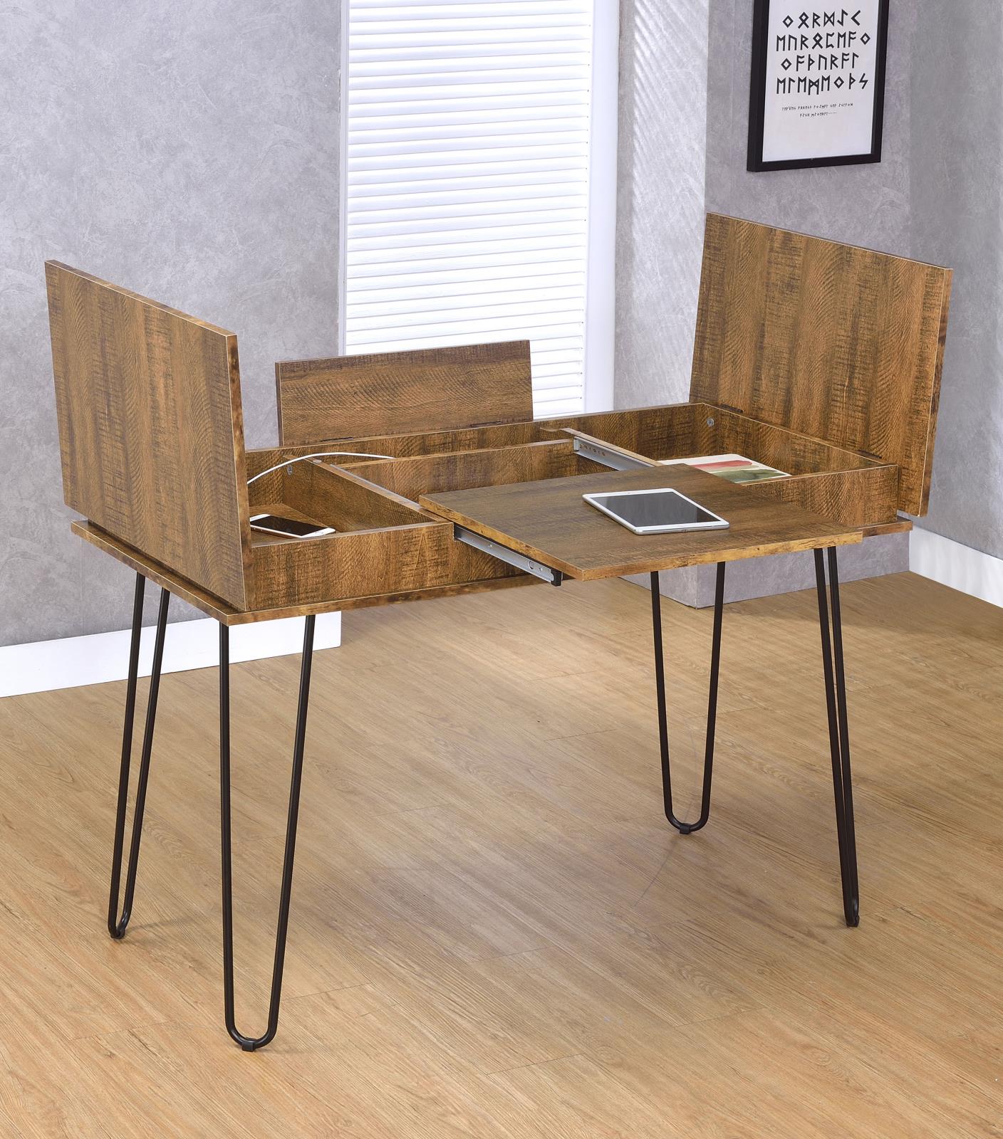 Sheeran Rustic Amber Writing Desk with 4 Hidden Storages - 802011 - Luna Furniture - Dallas Store