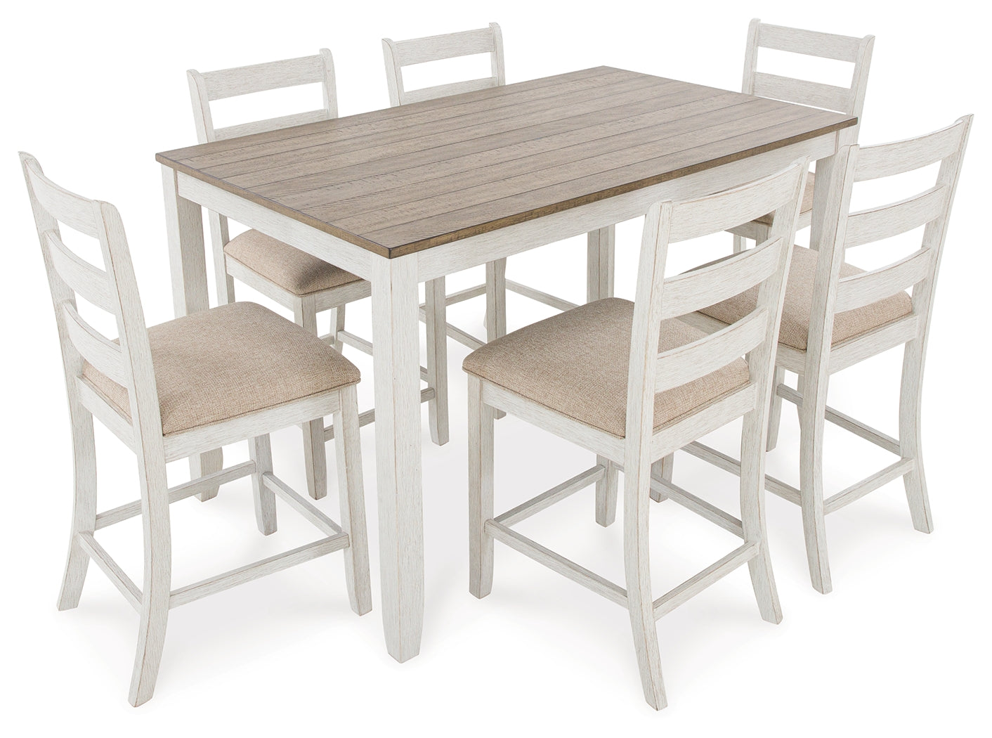 Skempton White/Light 7-Piece Brown Counter Height Set - D394-423 - Luna Furniture - Dallas Store