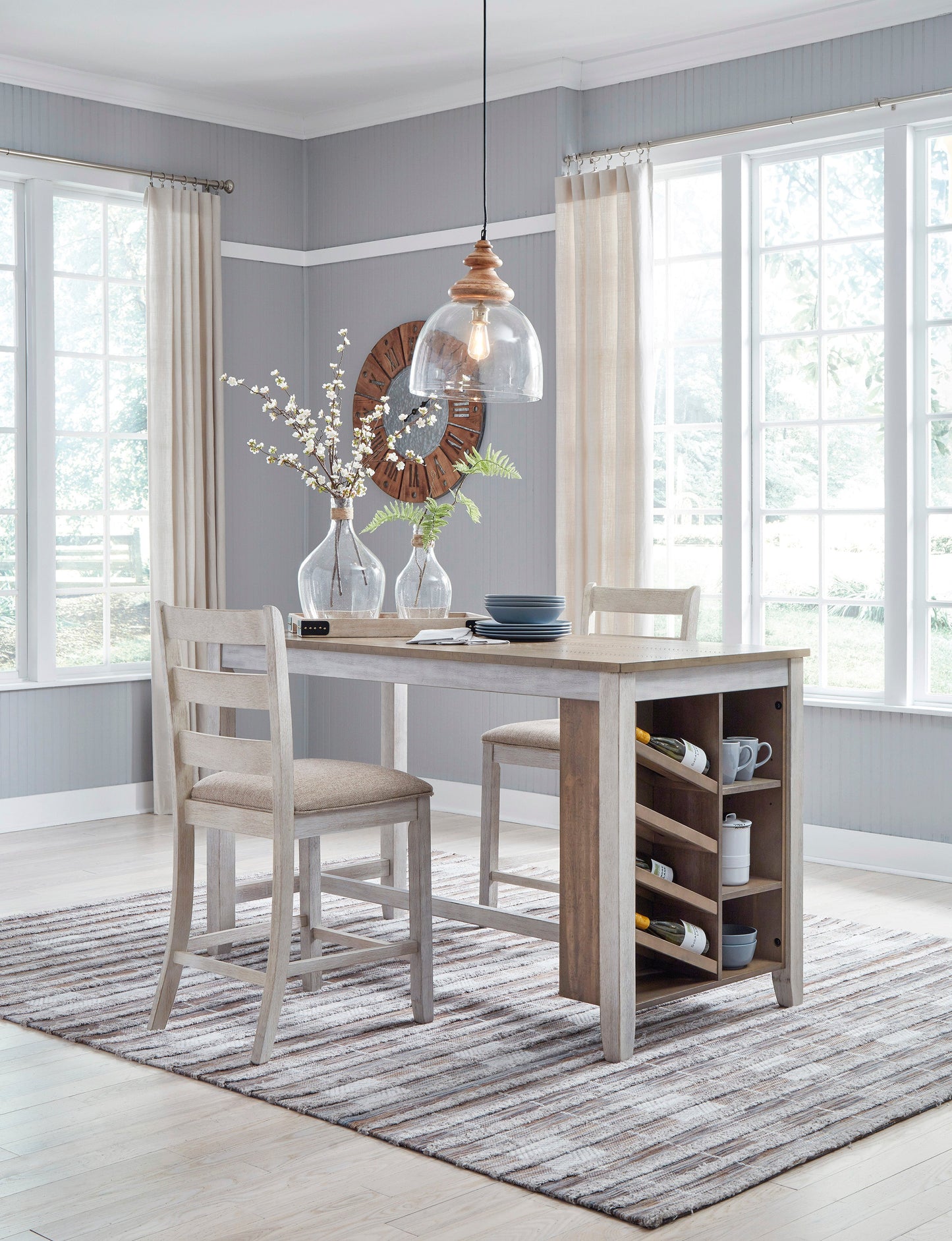 Skempton White/Light Brown 3-Piece Counter Height Set - SET | D394-32 | D394-124 - Luna Furniture - Dallas Store