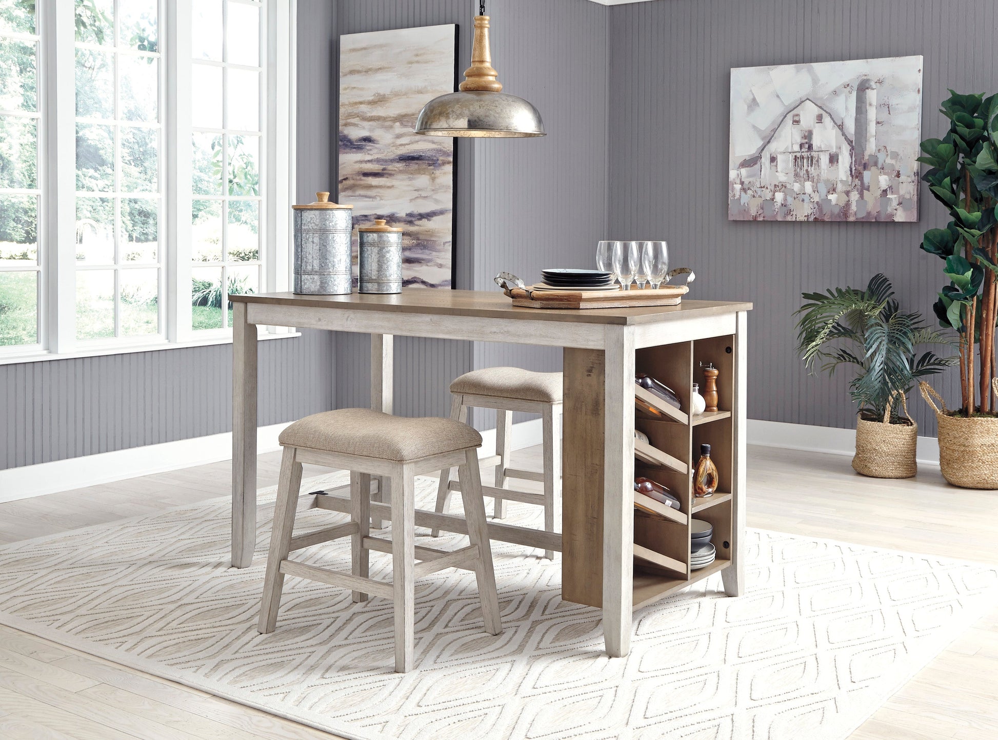 Skempton White/Light Brown 3-Piece Counter Height Set w/ Stools - SET | D394-32 | D394-024 - Luna Furniture - Dallas Store