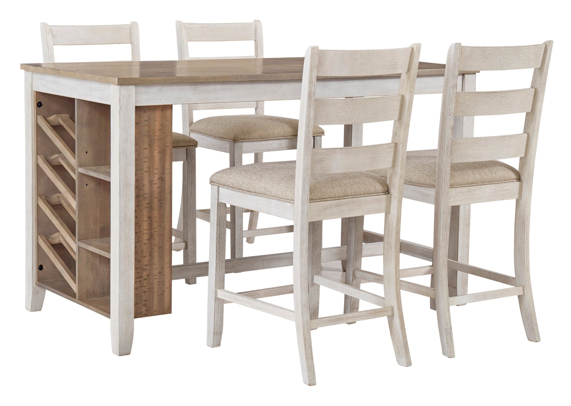 Skempton White/Light Brown 5-Piece Counter Height Set - SET | D394-32 | D394-124(2) - Luna Furniture - Dallas Store